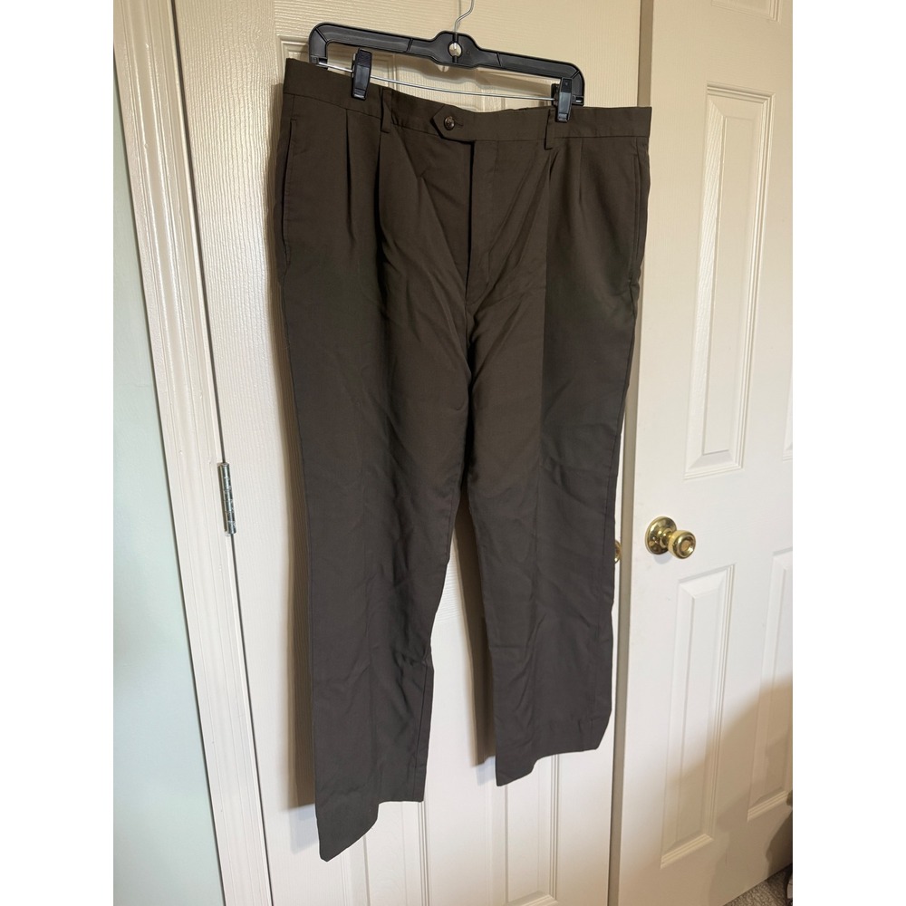 Jos A Bank Executive Mens 38 Reg Brown 100% Wool Pleated Dress Pants Slacks